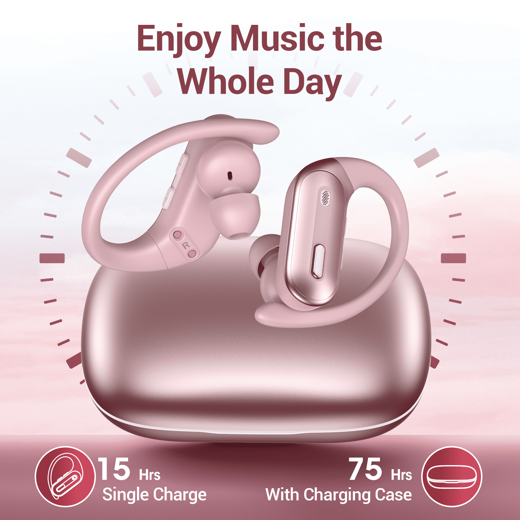 VEAT00L Active Noise Cancelling Ear Buds Wireless Earbuds 75H Playtime Bluetooth Headphones with LED Display Case, Deep Bass Fitness Earphones Gym Running Workout, IP7 Over Earbuds with Earhook