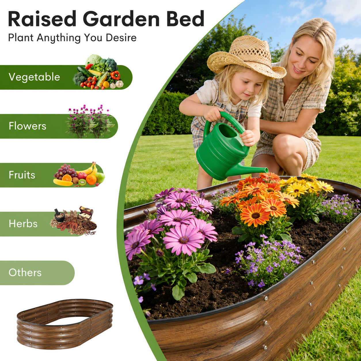 2 Pack 4x2x1 FT Galvanized Raised Garden Bed with Rubber Strip Edging, Metal Raised Planters Box for Gardening,Easy Assembly Garden Bed Kit,Brown