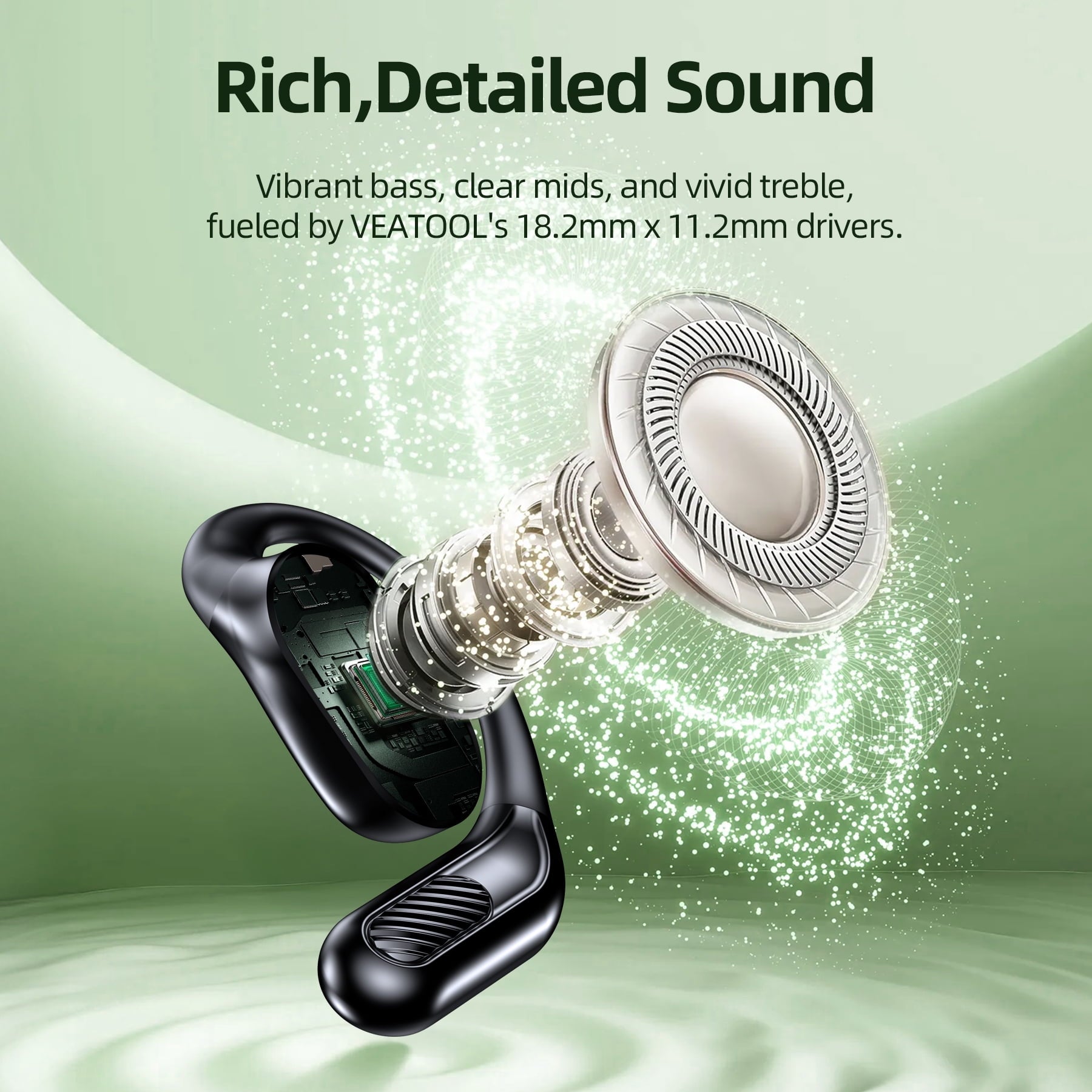 VEATOOL T6 Open Ear Headphones,Bluetooth 6.0 Wireless Earbuds,72H Playtime Stereo Sound Earphones,Air Conduction IPX7 Waterproof Open Ear Earbud with Ear Hooks, Sport Headset for Cycling Workouts